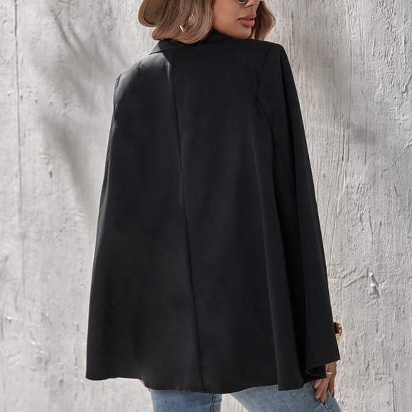 Black Chic Cape Blazer Jacket Coat Work - Picture 4 of 5